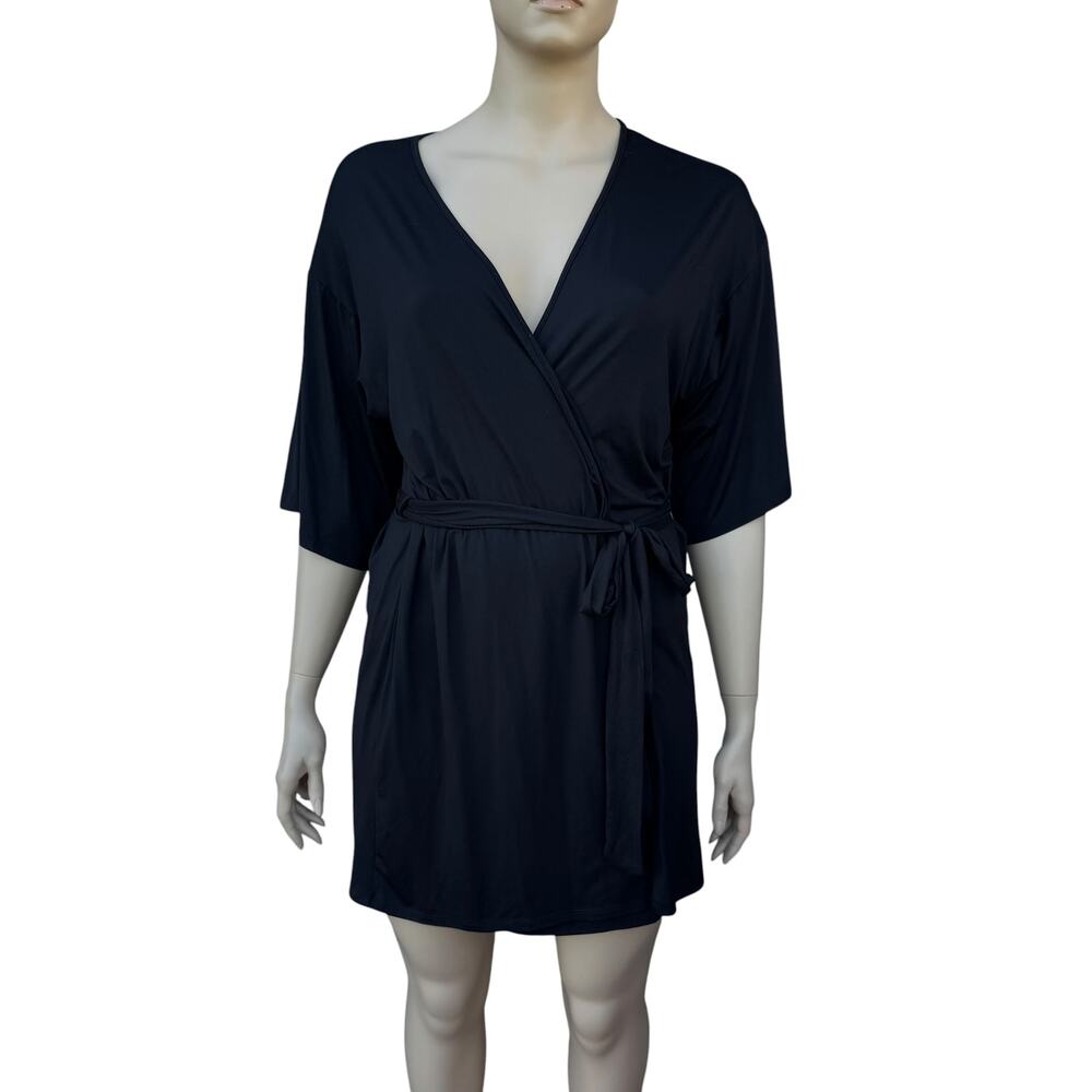 Secret Treasures Black Short Sleeve Wrap Robe Self Tie Belt Plus Size 2X 18W 20W